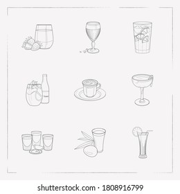 Set of drink icons line style symbols with gin with tonic, beverage, mocha and other icons for your web mobile app logo design.
