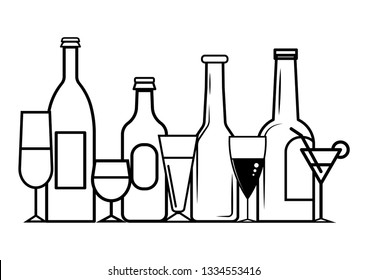 Set of drink lines icons on white background - vector illustration.