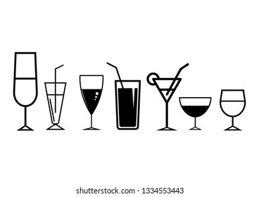Set of drink lines icons on white background - vector illustration.