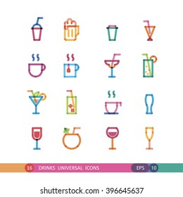 set drink universal icon with effect of transparency