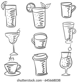 Set drink various of doodles