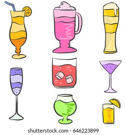 Set drink various hand draw