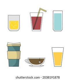 set drink vector, drink illustration on white background, simple concept.