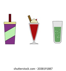 set drink vector, drink illustration on white background, simple concept.
