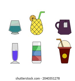 set drink vector, drink illustration on white background, simple concept.