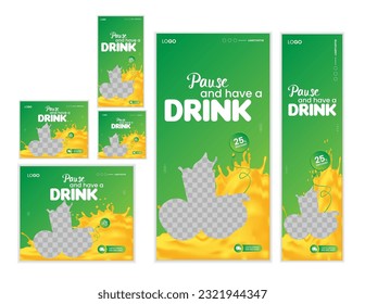 Set of drink web banner template design for social media posts, vector eps 10 file format