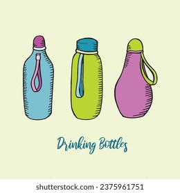 Set of drinking bottle hand drawing illustration vector