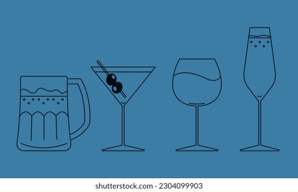 Set of drinking glasses. Alcoholic beverage icons.