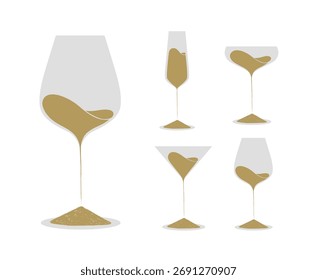 Conjunto de copos de beber vinho champagne martini com areia molda desenho líquido com bege no fundo claro