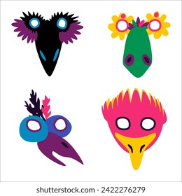 Set of drinking masks. Performance. Abstract magic image. Vector. Isolated objects on white background.