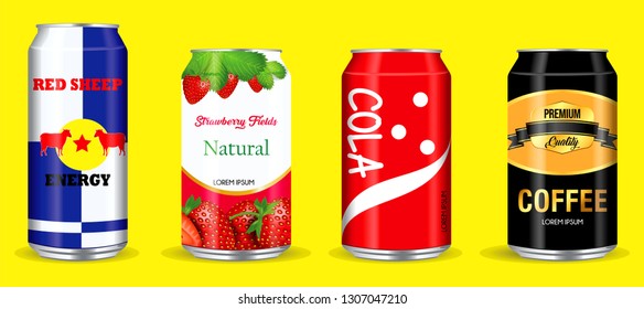 set of drinking soda water in aluminium can. eps 10 vector