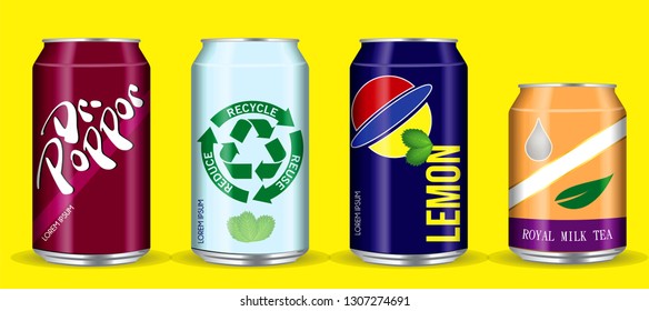 set of drinking soda water in aluminium can. eps 10 vector