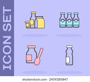 Set Drinking yogurt in bottle, Milk product,  and Bottle with milk icon. Vector