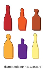 Prepara bebidas. Frasco con alcohol. whisky de vino rojo ron tequila licor champagne. Forma simple aislada con sombra y luz. Ilustración de color sobre fondo blanco. Diseño plano. Vector.
