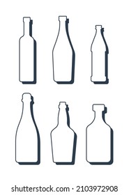 Prepara bebidas. Frasco con alcohol. Ron de whisky de champán de cerveza vermouth de Vodka. Forma simple aislada con sombra y luz. Ilustración de color sobre fondo blanco. Diseño plano. Vector.
