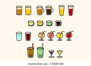 Set of drinks and beverage icons in Vector