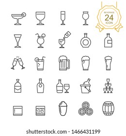 Set of drinks and beverages line icon on white background, Vector illustration.