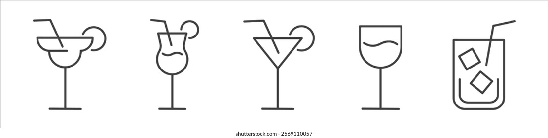 set of drinks and beverages line icons 