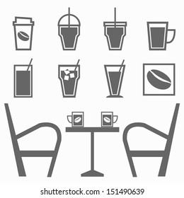 Set of drinks in coffee shop on white background, stock vector