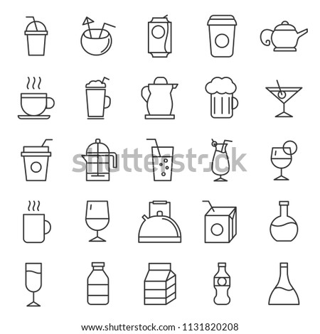set of drinks glasses icon with modern style and flat concpet, editable stroke use for restarurant, caffee, and bar menu, web, application, outline, blak line
