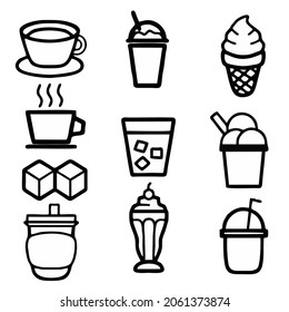 Set of drinks icon. Vector illustration thin line style. Suitable for web icons, logo, and creative design
