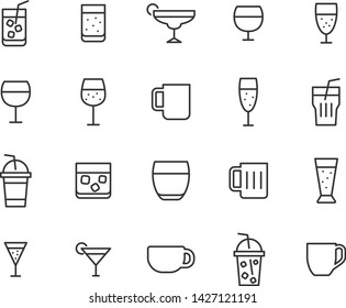 set of drinks icons, such as glass, cup, mug, ice, restaurant