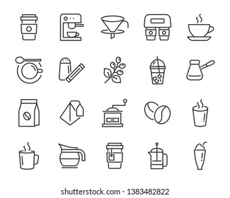 set of drinks icons, such as tea, drinks, cocoa, cup, cafe, coffee