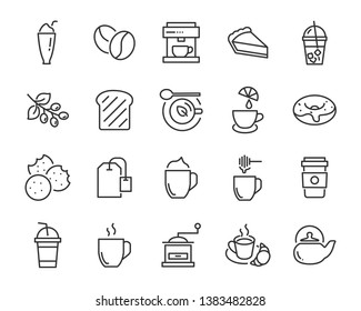 set of drinks icons, such as tea, drinks, cocoa, cup, cafe, coffee