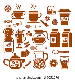 Set of drinks and juices icons. Vector.