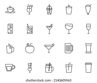 set of drinks line icons, beverage