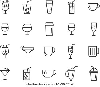 set of drinks line icons, such as glass, pub