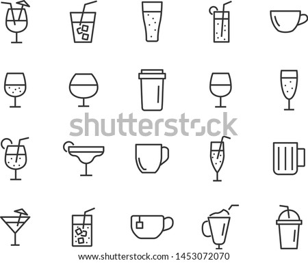 set of drinks line icons, such as glass, pub