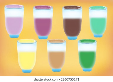 Bebidas con muchos colores y un vaso lleno 