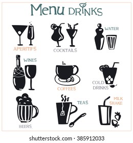 Set, drinks menu. Vector background for design restaurant menu