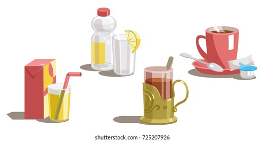 Set of drinks on a white background.Vector illustration