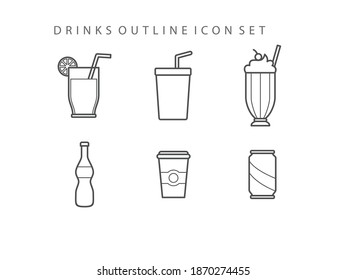 Set of Drinks Outline Icon - Fast Food Set Vector Illustration Design.