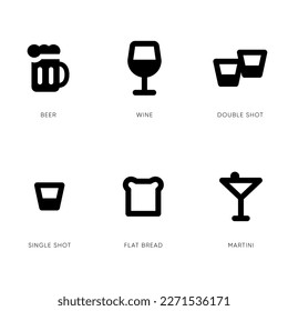 Set Drinks Restaurant Bar Beer Wine Martini Shots Bread Icon Sign Sigil Symbol Emblem Badge Vector EPS PNG Transparent No Background Clip Art