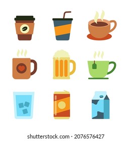 Set of drinks vector with simple design isolated on white background. Drink icons in flat style