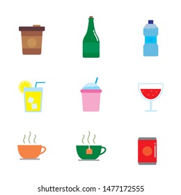 Set of drinks vector with simple flat design such as coffee, tea and  more suitable for illustration or icon 