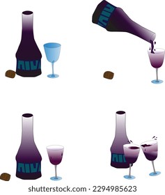 set of drinks wine alcohol with glass simple icon in different draw 