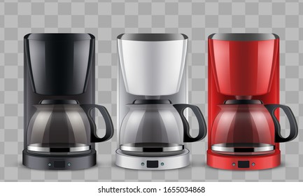 Set of Drip Coffee maker with glass pot. Editable Vector illustration Isolated on transparent background.