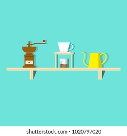 set of drip coffee on shelf 