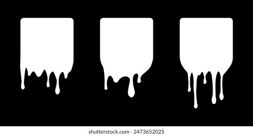 Conjunto de etiquetas cuadradas de goteo. Pintar pegatinas de goteo. Líquido de pintura blanca. Mancha blanca. Ilustración vectorial