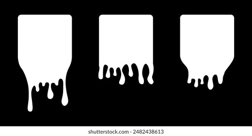 Conjunto de etiquetas cuadradas de goteo. Pintar pegatinas de goteo. Líquido de pintura blanca. Mancha blanca. Ilustración vectorial