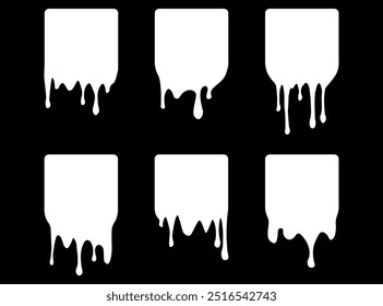 Set of drip square labels. Paint drip stickers. White paint liquid. White inkblot. Vector illustration