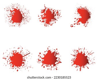 Set of dripping blood splashes.Red paint splatters.