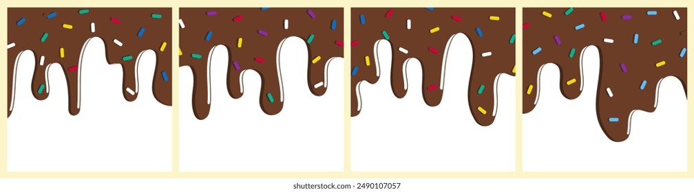 Set von tropfenden köstlichen Schokoladen-Donut-Vektorgrafik nahtlose Glasur. Süßes Dessert Hintergrund Illustration