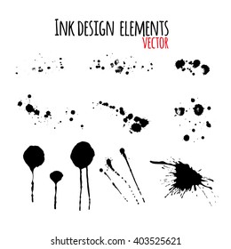 Set of dripping inky swashes, ink splashes, ink blots for your design. Grunge design element. Vector illustration.