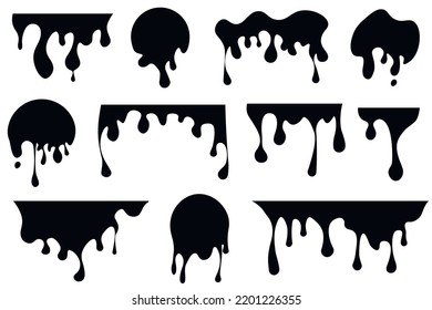 Set of Dripping oil, Liquid stain. Current Drip and drop. Long, viscous drops. Black  Paint flows. Vector illustration