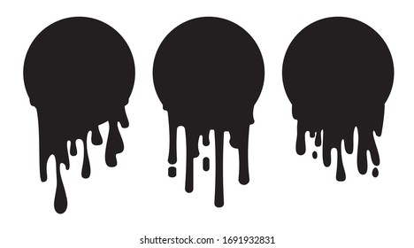 Conjunto de iconos de pintura de goteo. Manchas líquidas actuales, tintas. Flujos de pinturas. Círculo fundido, logo. Ilustración vectorial aislada. Fondo transparente.
